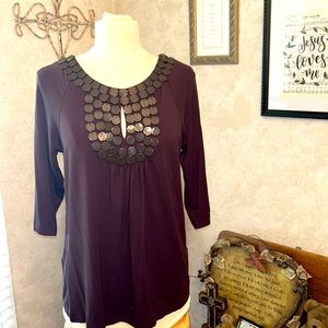 🆕NWT⭐️3/4 Sleeve Dressy Top with Circular Embellishments🤎Size Large